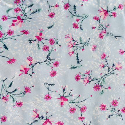 Light Blue & Fuchsia Pink Ditsy Floral Sprigs Print Fabric — design 385US-VBCT/DS-97, Clothwala