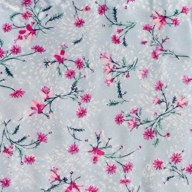 Light Blue & Fuchsia Pink Ditsy Floral Sprigs Print Fabric — design 385US-VBCT/DS-97, Clothwala