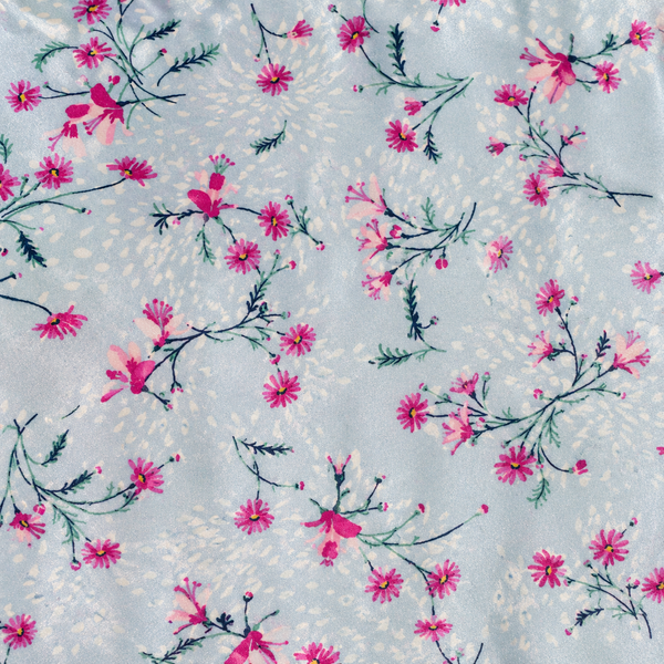 Light Blue & Fuchsia Pink Ditsy Floral Sprigs Print Fabric