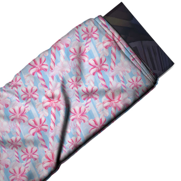 Light Blue & Pink Candy Stick Bows Printed Printed American Crepe Fabric Fabric