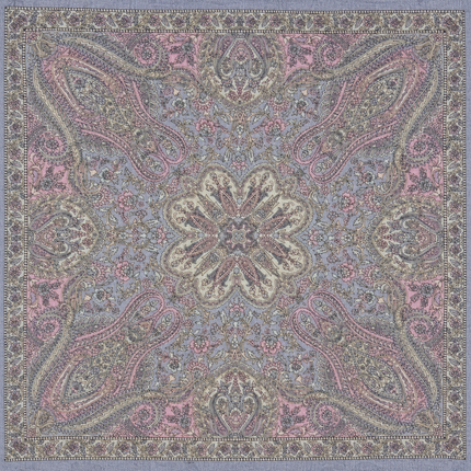 Light Blue & Pink Symmetrical Paisley Medallion Print Fabric — design DS-53, Clothwala