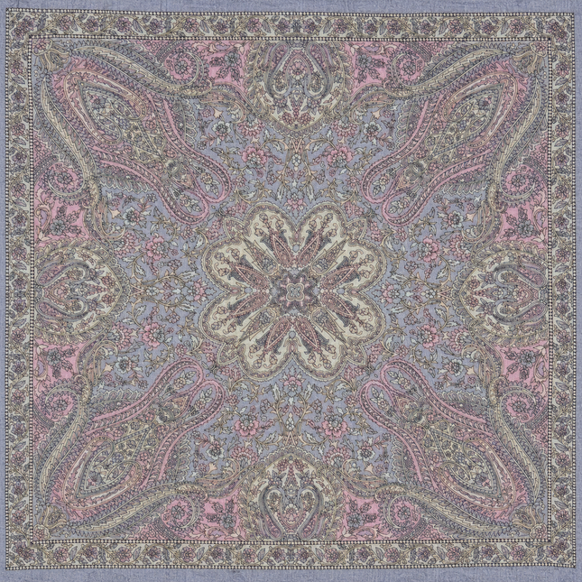 Light Blue & Pink Symmetrical Paisley Medallion Print Fabric — design DS-53, Clothwala