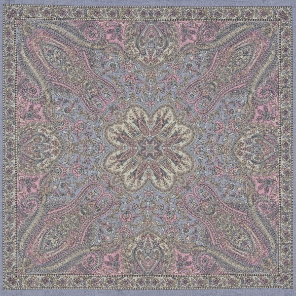 Light Blue & Pink Symmetrical Paisley Medallion Print Fabric