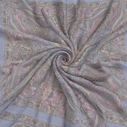 Light Blue & Pink Symmetrical Paisley Medallion Print Fabric — design DS-53, Clothwala