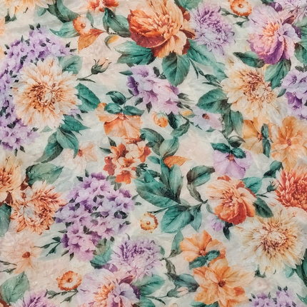 Light Cream & Peach Dense Garden Floral Print Fabric — design DS-11, Clothwala