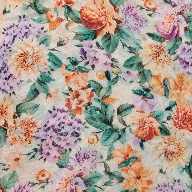 Light Cream & Peach Dense Garden Floral Print Fabric — design DS-11, Clothwala