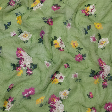 Light Green & Pink Scattered Garden Floral Print Fabric — design 851CD-SBGP/DS-550, Clothwala