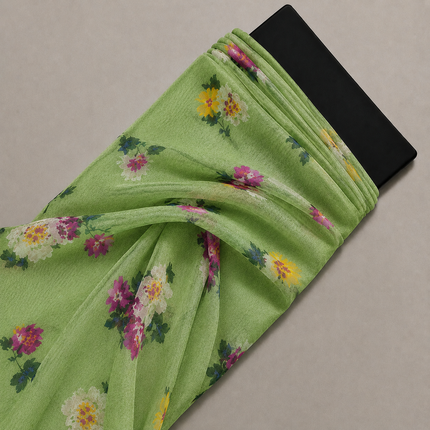 Light Green & Pink Scattered Garden Floral Print Fabric — design 851CD-SBGP/DS-550, Clothwala
