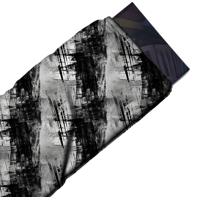 Flat fabric swatch: large-scale all-over print of broad black scraped paint columns with, design Design No_4012, Clothwala