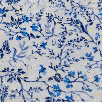 Light Grey & Blue Trailing Floral Branches Print Fabric — design 1294GS-RBPF/DS-448, Clothwala