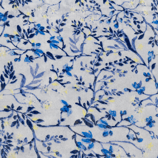 Light Grey & Blue Trailing Floral Branches Print Fabric — design 1294GS-RBPF/DS-448, Clothwala