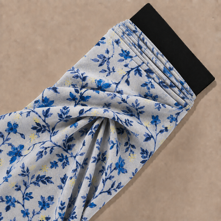 Light Grey & Blue Trailing Floral Branches Print Fabric — design 1294GS-RBPF/DS-448, Clothwala