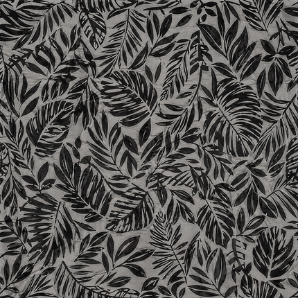 Light Grey & Dark Grey Tropical Leaves Print Fabric — design 1332VG1-RBPF/DS-43, Clothwala