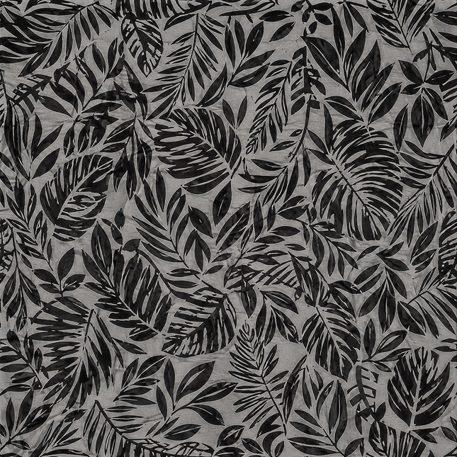 Light Grey & Dark Grey Tropical Leaves Print Fabric — design 1332VG1-RBPF/DS-43, Clothwala