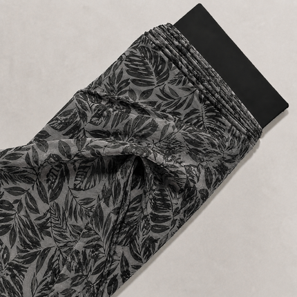Light Grey & Dark Grey Tropical Leaves Print Fabric — design 1332VG1-RBPF/DS-43, Clothwala