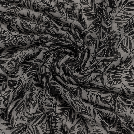 Light Grey & Dark Grey Tropical Leaves Print Fabric — design 1332VG1-RBPF/DS-43, Clothwala