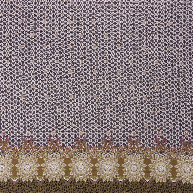 Light Grey & Maroon & Beige Micro Dot & Mandala Border Print Fabric — design 10748G0-SBGP/DS-116, Clothwala