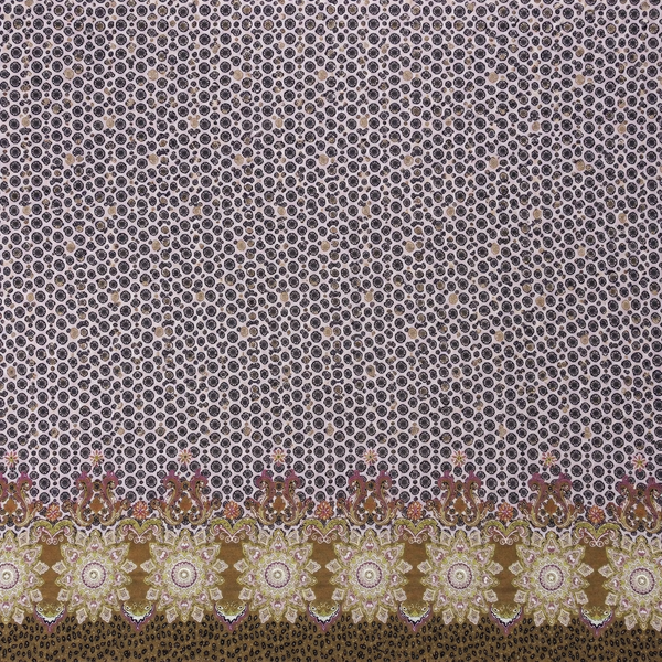 Light Grey & Maroon & Beige Micro Dot & Mandala Border Print Fabric