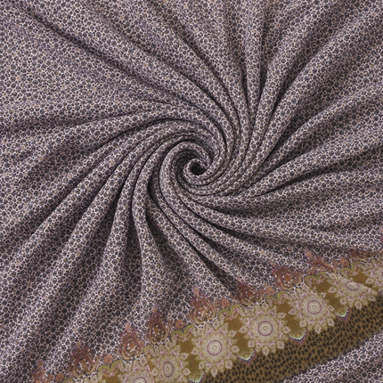 Light Grey & Maroon & Beige Micro Dot & Mandala Border Print Fabric — design 10748G0-SBGP/DS-116, Clothwala