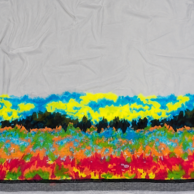 Light Grey & Vibrant Multi-Color Abstract Vibrant Horizon Print Fabric — design 875AC-ABJI/DS-313, Clothwala