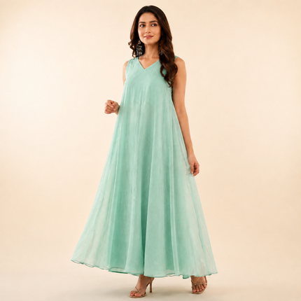 Light Mint Green Solid Poly Chiffon Fabric — design 1373ACHGL6-ABJI/DS-73, Clothwala