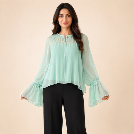 Light Mint Green Solid Poly Chiffon Fabric — design 1373ACHGL6-ABJI/DS-73, Clothwala
