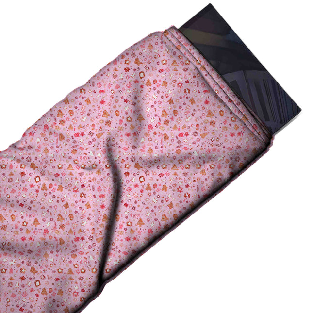 Flat fabric swatch: very small-scale tossed all-over scatter of tiny Christmas trees, design Design No_4892, Clothwala