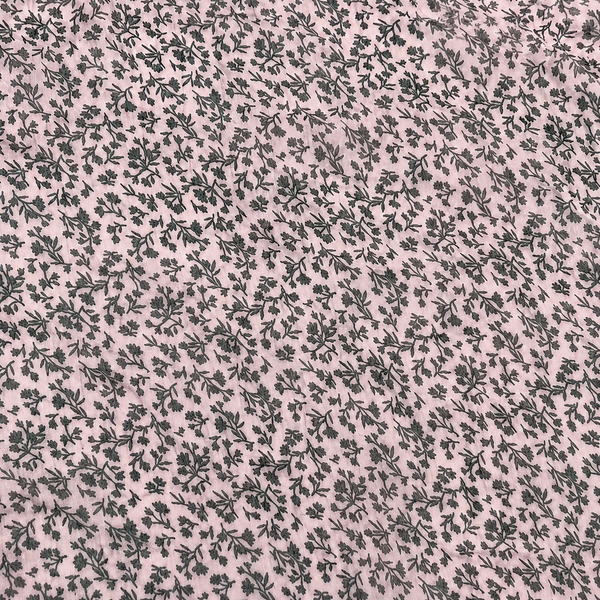 Light Pink & Dark Grey Ditsy Floral Sprigs Print Fabric