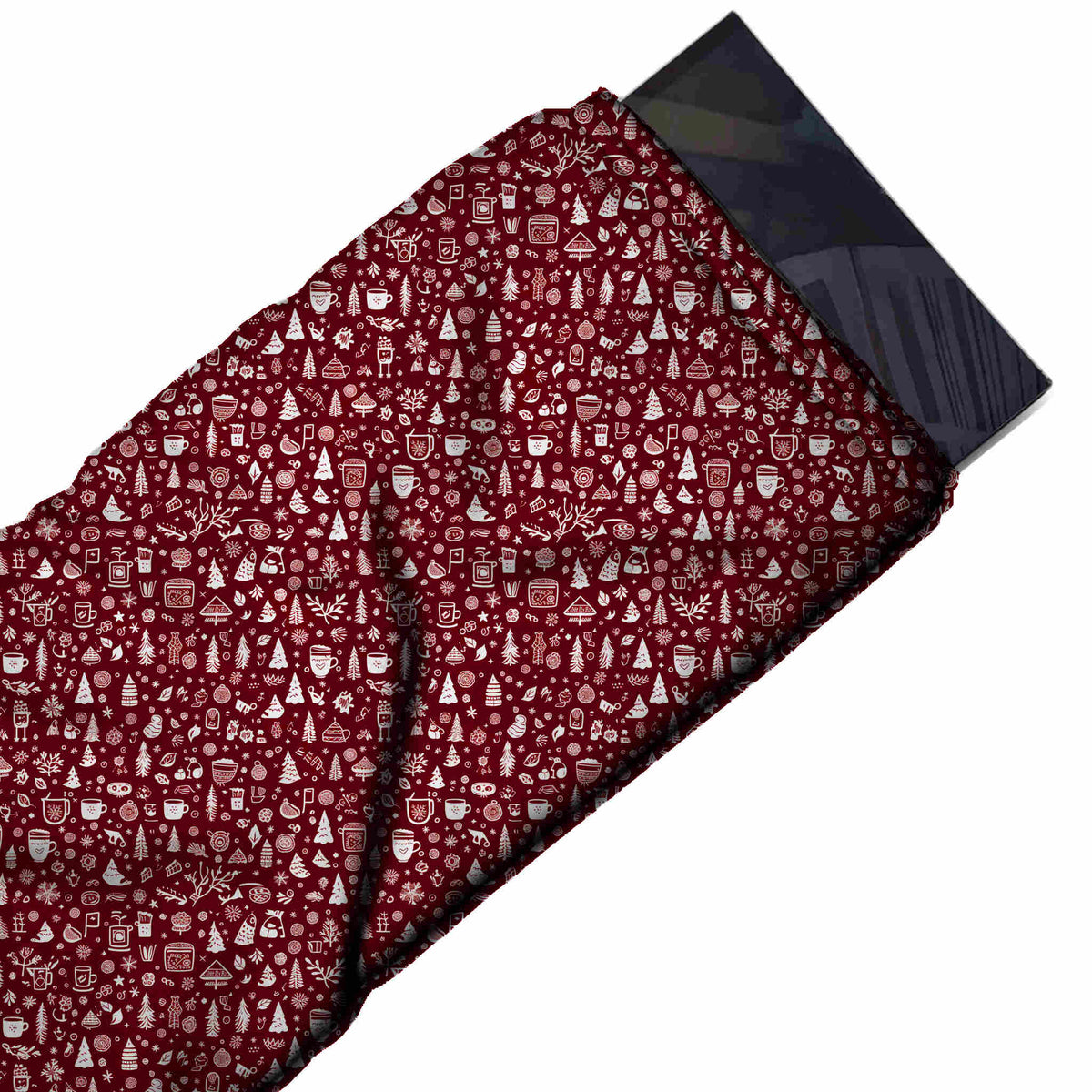 Flat fabric swatch: very small-scale dense festive print of pale pink and white icons, design Design No_4586, Clothwala