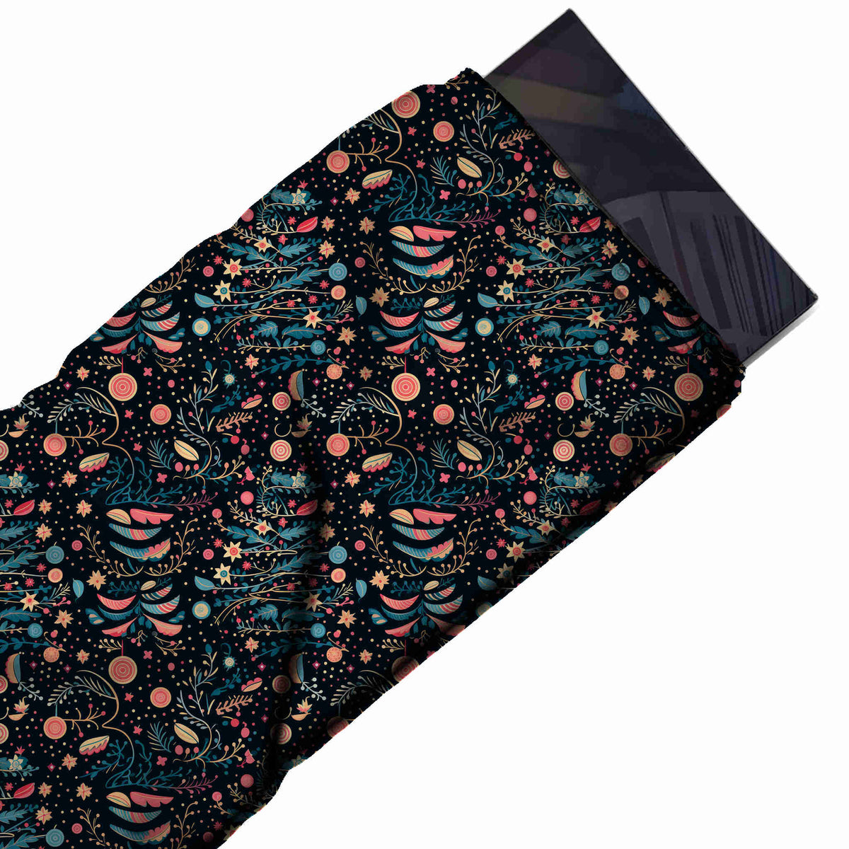 Flat fabric swatch: busy all-over print of small coral and peach round discs, design Design No_4923, Clothwala