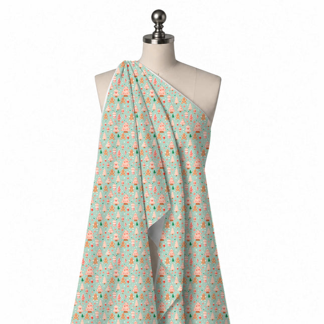 Draped on a mannequin: all-over one-way festive print of small gingerbread men, design Design No_4890, Clothwala