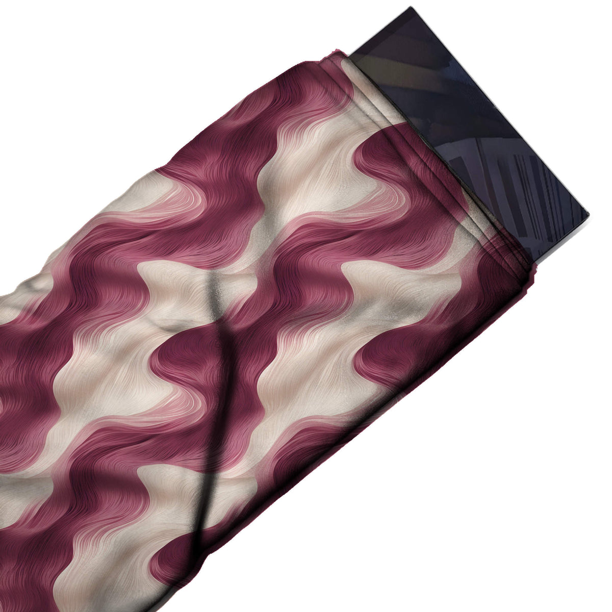 Flat fabric swatch: large-scale all-over print of fluid interlocking swirls with fine, design Design No_3939, Clothwala