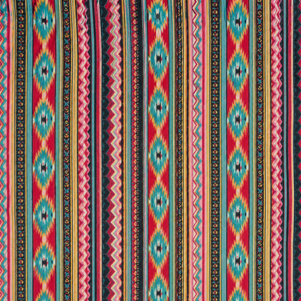 Multi-Colour Striped & Teal Ikat Diamond Stripe Print Fabric — design 1121A19G-SBGP/DS-516, Clothwala