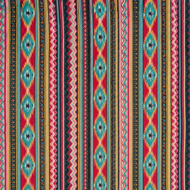 Multi-Colour Striped & Teal Ikat Diamond Stripe Print Fabric — design 1121A19G-SBGP/DS-516, Clothwala