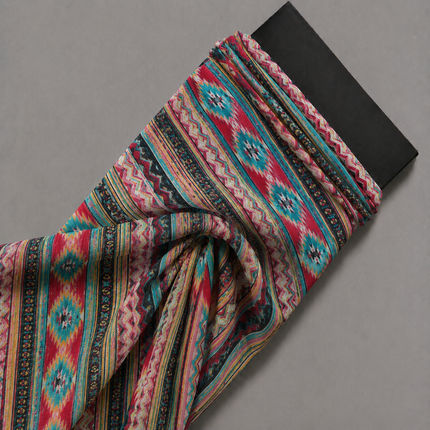 Multi-Colour Striped & Teal Ikat Diamond Stripe Print Fabric — design 1121A19G-SBGP/DS-516, Clothwala