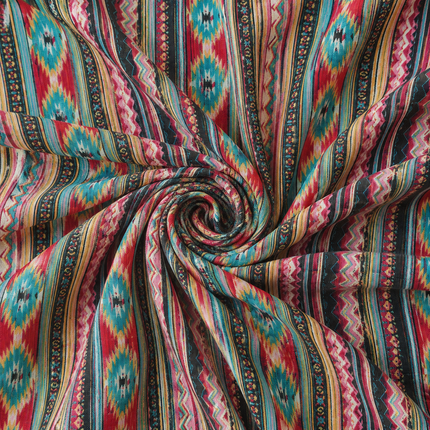 Multi-Colour Striped & Teal Ikat Diamond Stripe Print Fabric — design 1121A19G-SBGP/DS-516, Clothwala