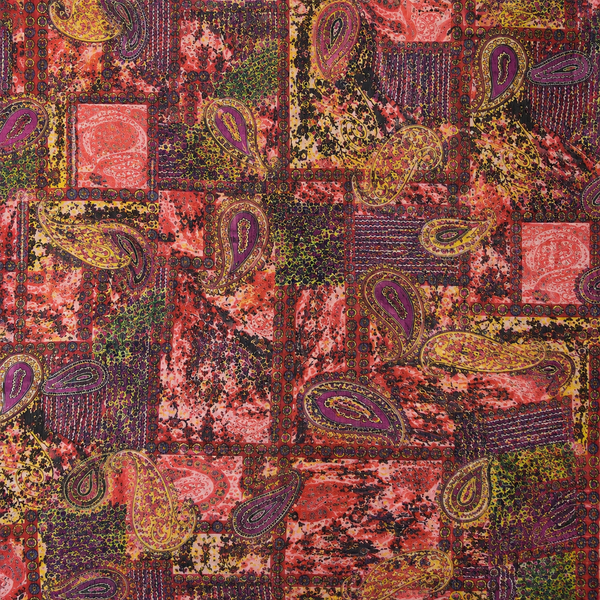 Multicolour Patchwork & Gold & Purple Paisley Patchwork Print Fabric