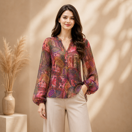 Multicolour Patchwork & Gold & Purple Paisley Patchwork Print Fabric — design 885C-ABJI/DS-486, Clothwala