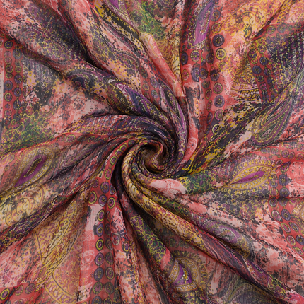 Multicolour Patchwork & Gold & Purple Paisley Patchwork Print Fabric — design 885C-ABJI/DS-486, Clothwala