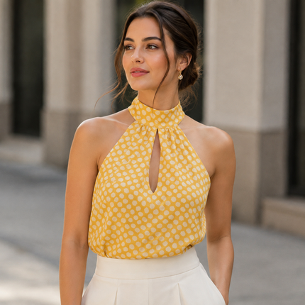 Mustard Yellow & Cream Irregular Dots Print Fabric — design 1440PMC-RSSC/DS-455, Clothwala