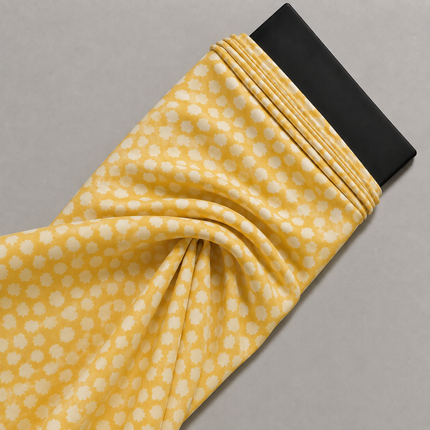 Mustard Yellow & Cream Irregular Dots Print Fabric — design 1440PMC-RSSC/DS-455, Clothwala