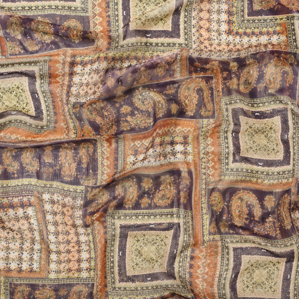 Muted Purple & Terracotta & Muted Purple Patchwork Paisley & Geometric Print Fabric — design 359AC-S/DS-465, Clothwala