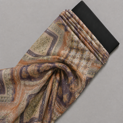 Muted Purple & Terracotta & Muted Purple Patchwork Paisley & Geometric Print Fabric — design 359AC-S/DS-465, Clothwala