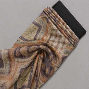 Muted Purple & Terracotta & Muted Purple Patchwork Paisley & Geometric Print Fabric