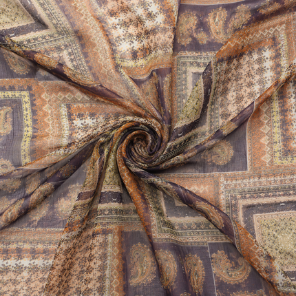 Muted Purple & Terracotta & Muted Purple Patchwork Paisley & Geometric Print Fabric — design 359AC-S/DS-465, Clothwala