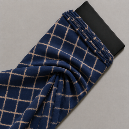 Navy Blue & Beige Solid Poly Georgette Fabric — design 1292GJ-RBPF/DS-218, Clothwala