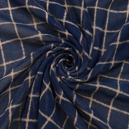 Navy Blue & Beige Solid Poly Georgette Fabric — design 1292GJ-RBPF/DS-218, Clothwala
