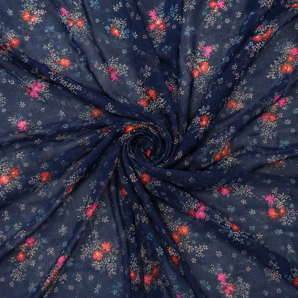 Navy Blue & Red & Hot Pink Solid Poly Georgette Fabric — design 1294GS-RBPF/DS-556, Clothwala