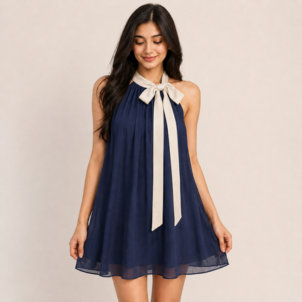 Navy Blue Solid Poly Chiffon Fabric — design DS-47, Clothwala