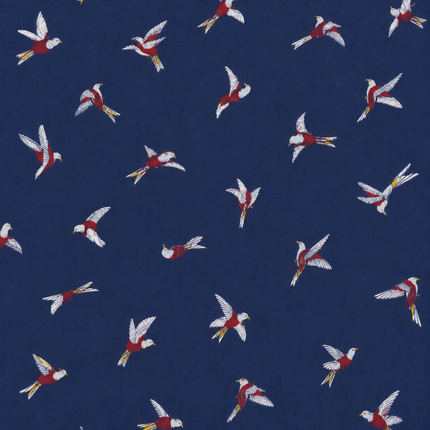 Navy Blue & White & Red Flying Birds Print Fabric — design 1450AC-AGGP/DS-172, Clothwala